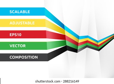 Vector design. Colorful & Scalable EPS10 Abstract Geometric Background with Trendy Retro Stripes & the Sense of 3D With menu and Title Field as a layout for a brochure or web, for universal use