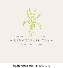 Vector design colorful templat logo or emblem - organic herb lemongrass tea. Logos in trendy linear style isolated on white background