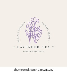 Vector design colorful templat logo or emblem - organic herb lavender tea. Logos in trendy linear style isolated on white background