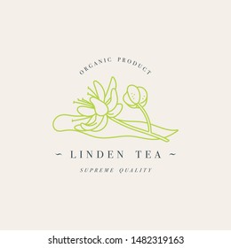 Vector design colorful templat logo or emblem - organic herb linden tea. Logos in trendy linear style isolated on white background