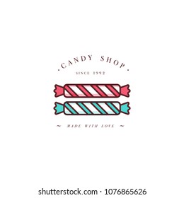 Vector design colorful template logo or emblem - sprinkles caramel candy. Sweet icon. Logos in trendy linear style isolated on white background