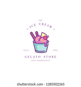 Vector design colorful template logo or emblem - ice cream, gelato. Ice cream icon. Logo in trendy linear style isolated on white background