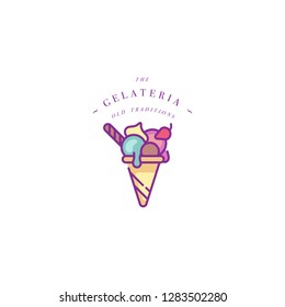 Vector design colorful template logo or emblem - ice cream, gelato. Ice cream icon. Logo in trendy linear style isolated on white background