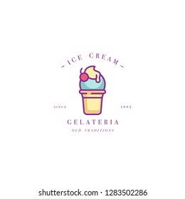 Vector design colorful template logo or emblem - ice cream, gelato. Ice cream icon. Logo in trendy linear style isolated on white background