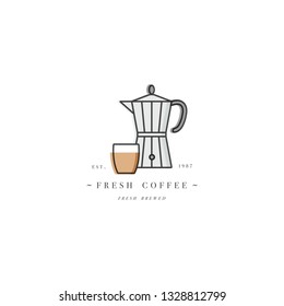 Vector design colorful template logo or emblem - coffee shop and cafe. Food icon. Label in trendy linear style isolated on white background