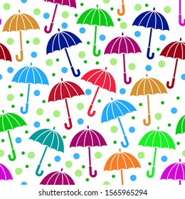 Vector design of colorful umbrella pattern with white background, can be used for fabrics, textiles, wrapping paper, tablecloths, curtains, clothing etc.