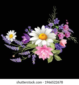 Vector design of colorful vintage flower and bunch