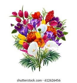 Vector design of colorful vintage flower bouquet for invitation and greeting card design