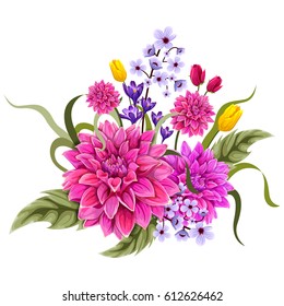 Vector design of colorful vintage flower bouquet for invitation and greeting card design