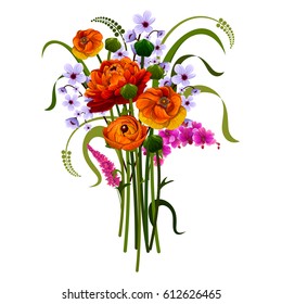 Vector design of colorful vintage flower bouquet for invitation and greeting card design