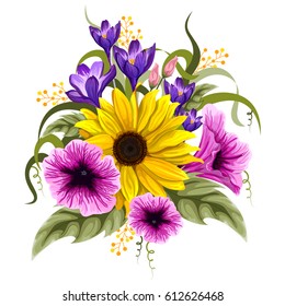 Vector design of colorful vintage flower bouquet for invitation and greeting card design