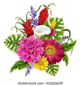 Vector design of colorful vintage flower bouquet for invitation and greeting card design