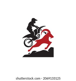 vector design. a combination logo in the form of a person playing a motocross with a goat.