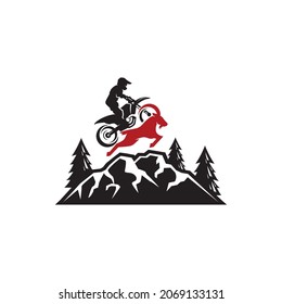 vector design. a combination logo in the form of a person playing a motocross with a goat.