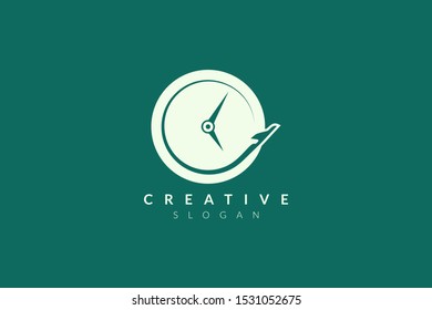 Vector design of combined plane and clock shape. Minimalist and simple illustration design, flat logo style, modern icon and symbol