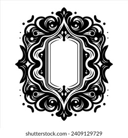 Vector design of a complex and symmetrical black ornament with an empty space in the center. Concept of victorian or baroque style. Perfect for invitations or luxury interior decoration