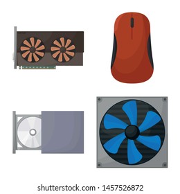 Vector design of computer and hardware icon. Set of computer and component stock vector illustration.