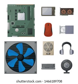 Vector design of computer and hardware icon. Set of computer and component stock vector illustration.