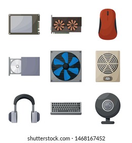 Vector design of computer and hardware sign. Set of computer and component stock vector illustration.