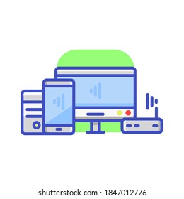diseño vectorial de computadoras y teléfonos celulares conectados a una red wifi