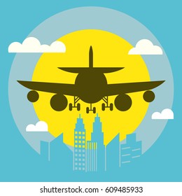 Vector Design Concept of a Airplane in the air and sunset in background