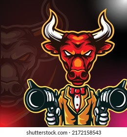 vector design concept Bull carrying a gun with a luxurious and elegant design
