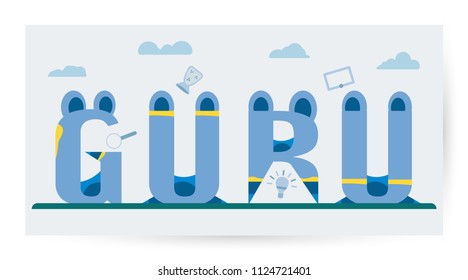 Vector design in concept of Happy Guru Purnima isolated on white background.  Flat color with blue tone.