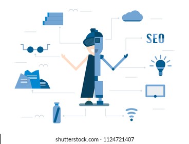 Vector design in concept of Happy Guru Purnima isolated on white background. Character creation in flat style with blue tone.