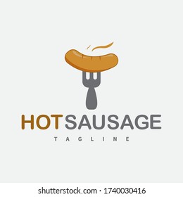 Concepto de diseño vectorial del logotipo del tagline de salchicha caliente, a efectos de restauración
