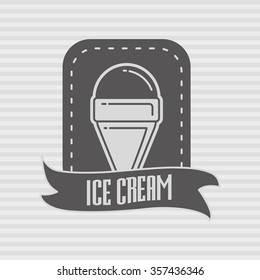 Vector design concept of label, badge or logo with a ice cream icon in the frame with the ribbon. 