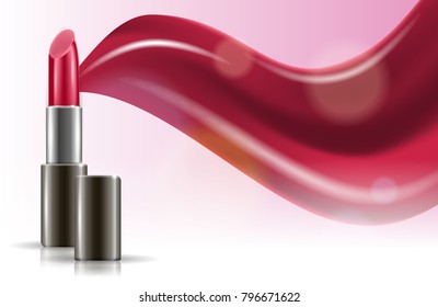 Vector design concept with lipsticks on light pink background. Makeup cosmetic. Can be used for social network and web advertising or brand promotion.