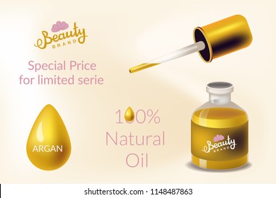 Vector design concept in realism style with cosmetic with argan oil