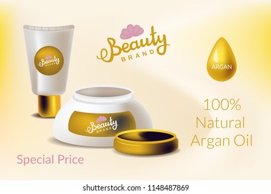 Vector design concept in realism style with cosmetic with argan oil