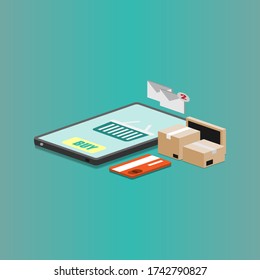 Diseño de vectores, Concepto de compras en línea con un móvil fácil.
