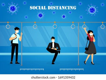 Concepto vectorial de Distancia Social durante el brote del Coronavirus en el transporte público subterráneo