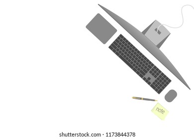 Vector design concept of Top view desktop computer.