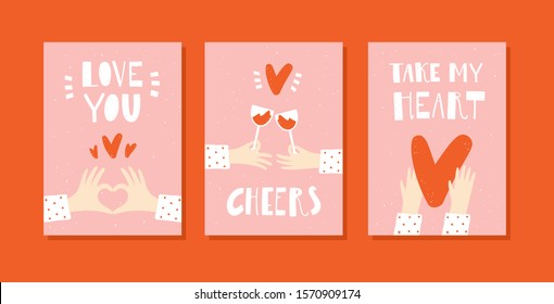 Vector design concept for Valentines Day and other users. Romantic cards set. Handwritten modern lettering.