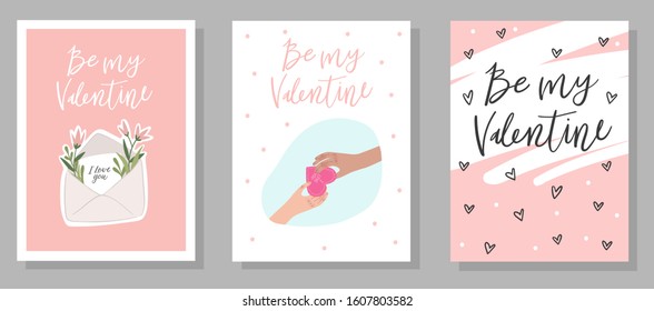 Vector design concept for Valentines Day and other users. Romantic cards set. Handwritten modern lettering.