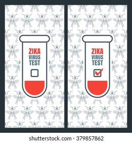 Vector design concept for zika virus positive and negative test. Abstract banner, brochure, label, poster background for zika virus outbreak theme. Seamless pattern with aedes mosquito. 