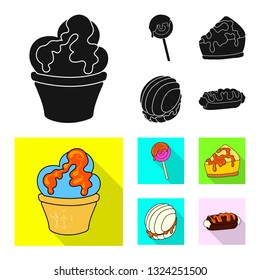 Vector design of confectionery and culinary sign. Collection of confectionery and product stock symbol for web.