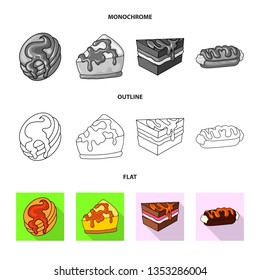 Vector design of confectionery and culinary sign. Set of confectionery and product stock symbol for web.