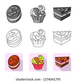 Vector design of confectionery and culinary sign. Collection of confectionery and product stock symbol for web.
