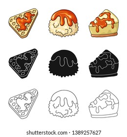 Vector design of confectionery and culinary sign. Collection of confectionery and product stock symbol for web.