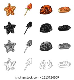 Vector design of confectionery and culinary symbol. Collection of confectionery and product stock symbol for web.