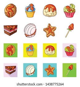 Vector design of confectionery and culinary symbol. Set of confectionery and product stock symbol for web.