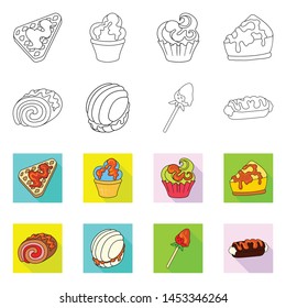 Vector design of confectionery and culinary symbol. Set of confectionery and product stock symbol for web.