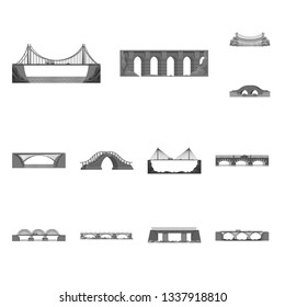Vector design of design and construct logo. Set of design and bridge vector icon for stock.
