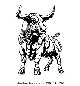 vector design cool bull with circle background black and white illustration