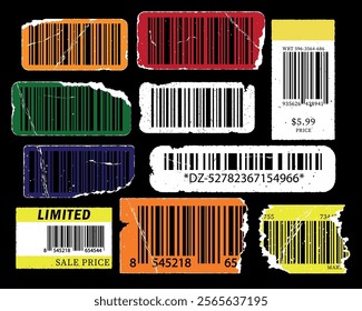 Vector design of cool trendy barcodes stickers collection of fully editable. Supermarket scan code ,bars and qr coding, price tag element. 