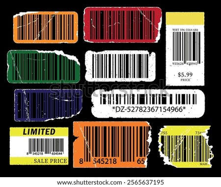 Vector design of cool trendy barcodes stickers collection of fully editable. Supermarket scan code ,bars and qr coding, price tag element. 